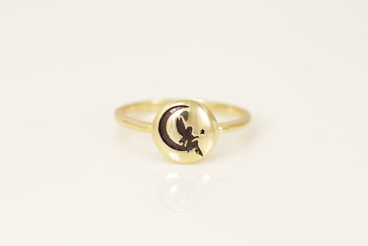 Crescent Moon Ring, Moon Angels Ring, Angel Wing Moon Ring, Moon and Star Ring, Stackable Ring Gift for Her