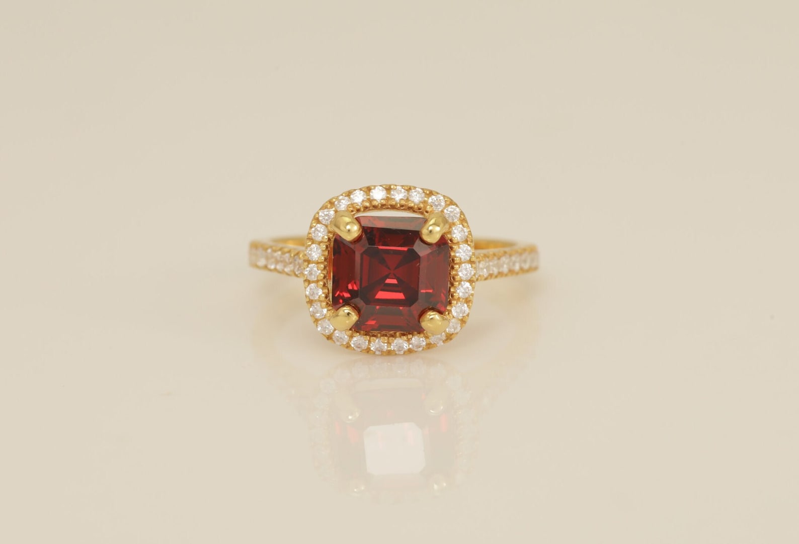 3.0 CT Asscher Cut Garnet Engagement Ring, Diamond Halo Garnet Ring, January Birthstone Ring, Anniversary Ring Gift for Her