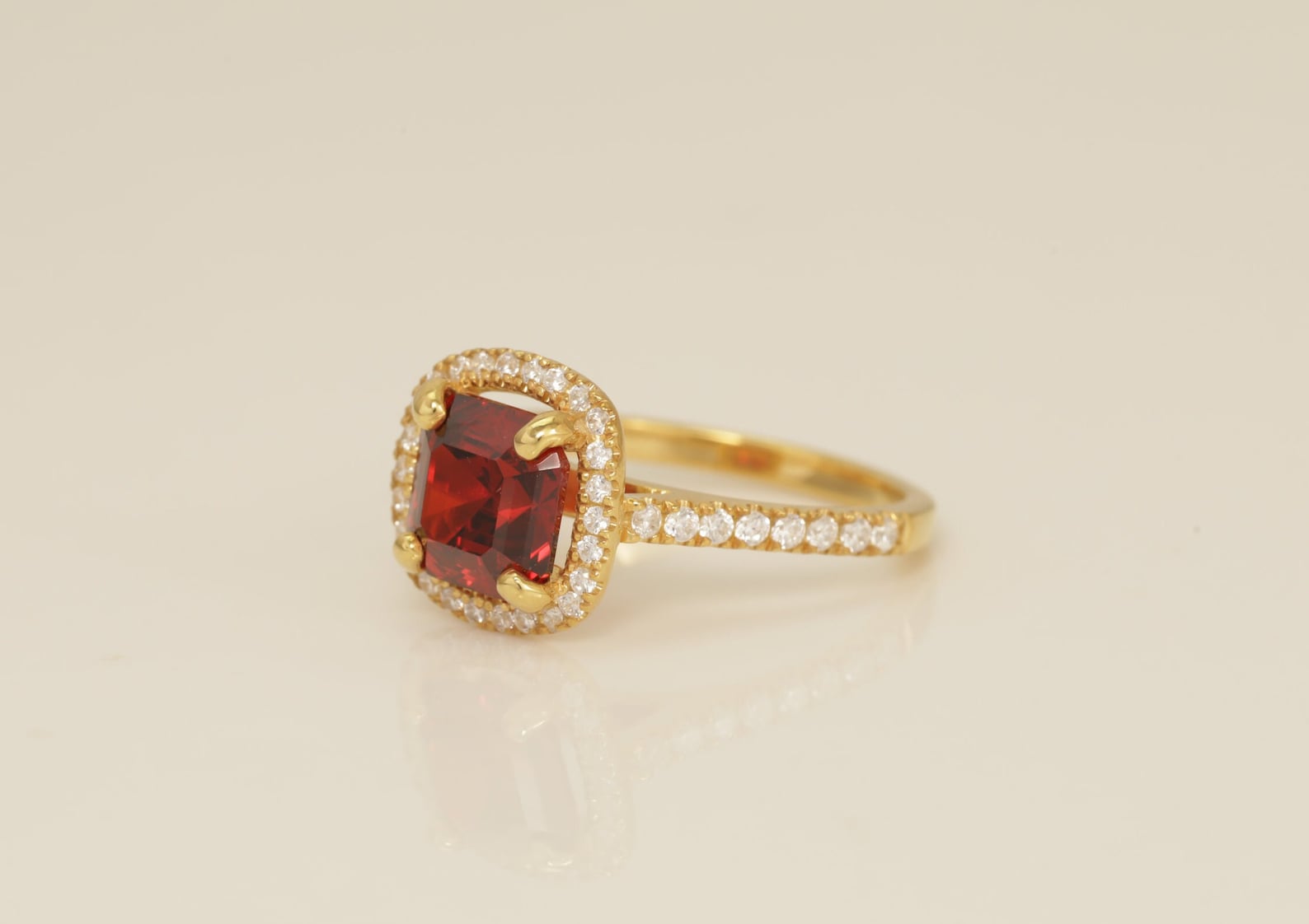 3.0 CT Asscher Cut Garnet Engagement Ring, Diamond Halo Garnet Ring, January Birthstone Ring, Anniversary Ring Gift for Her