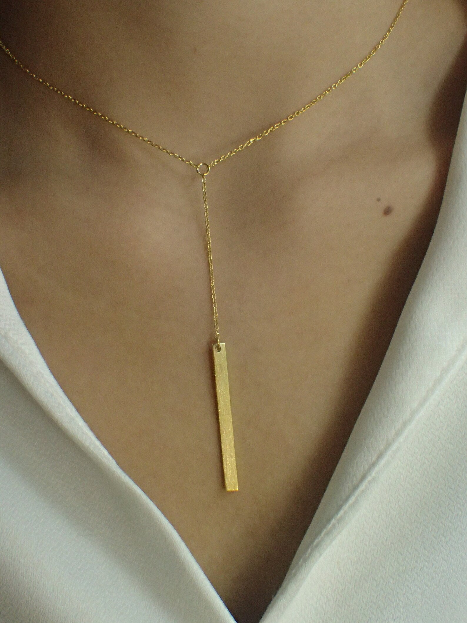 Dainty Bar Necklace / Skinny Vertical Bar / Silver Gold plated Necklace / Simple Everyday Necklace / Bridesmaids Gift