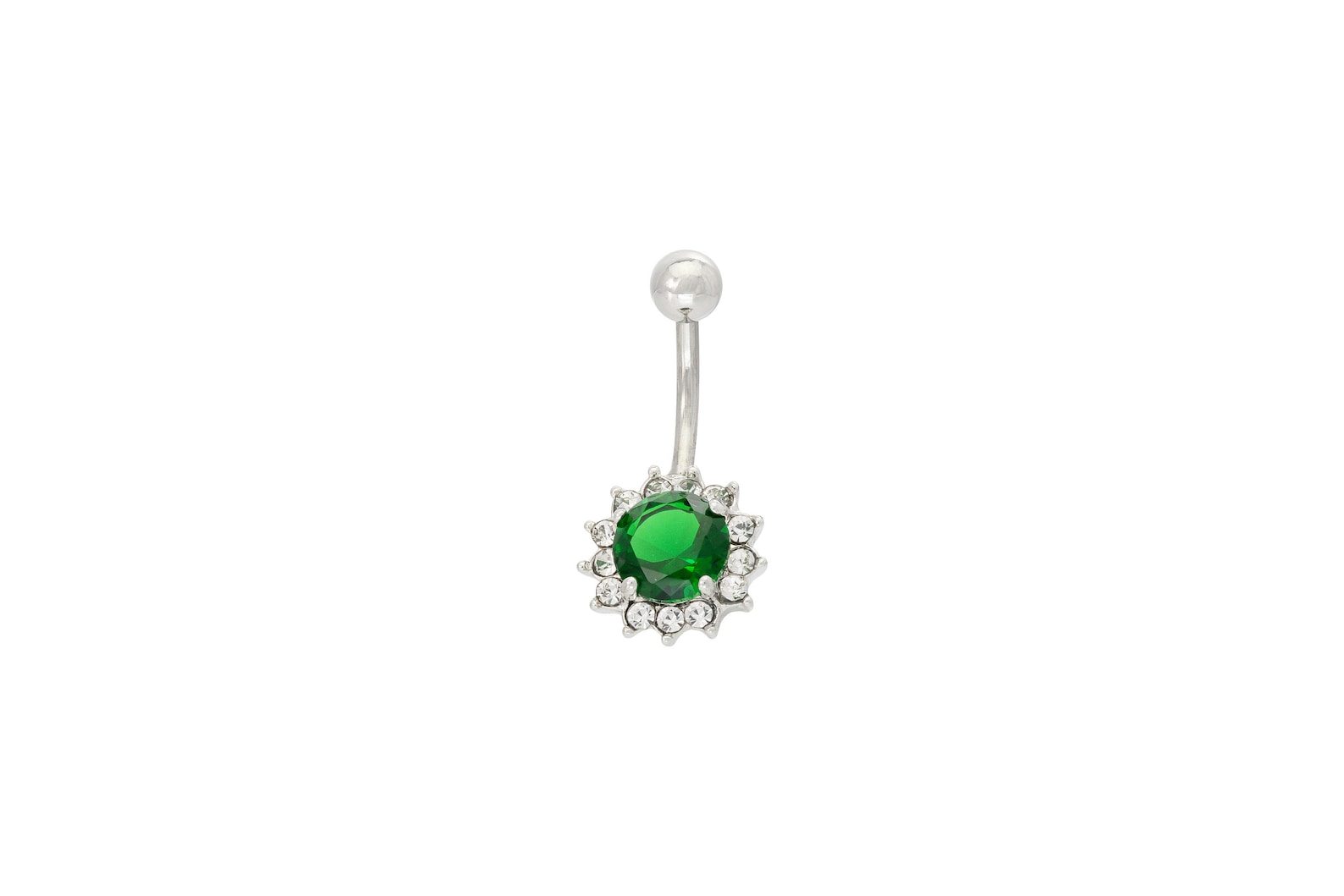 Emerald Belly Button Ring, Body Jewelry, May Birthstones Gift, Navel Body Piercing Jewelry, Curved Barbell Belly Ring