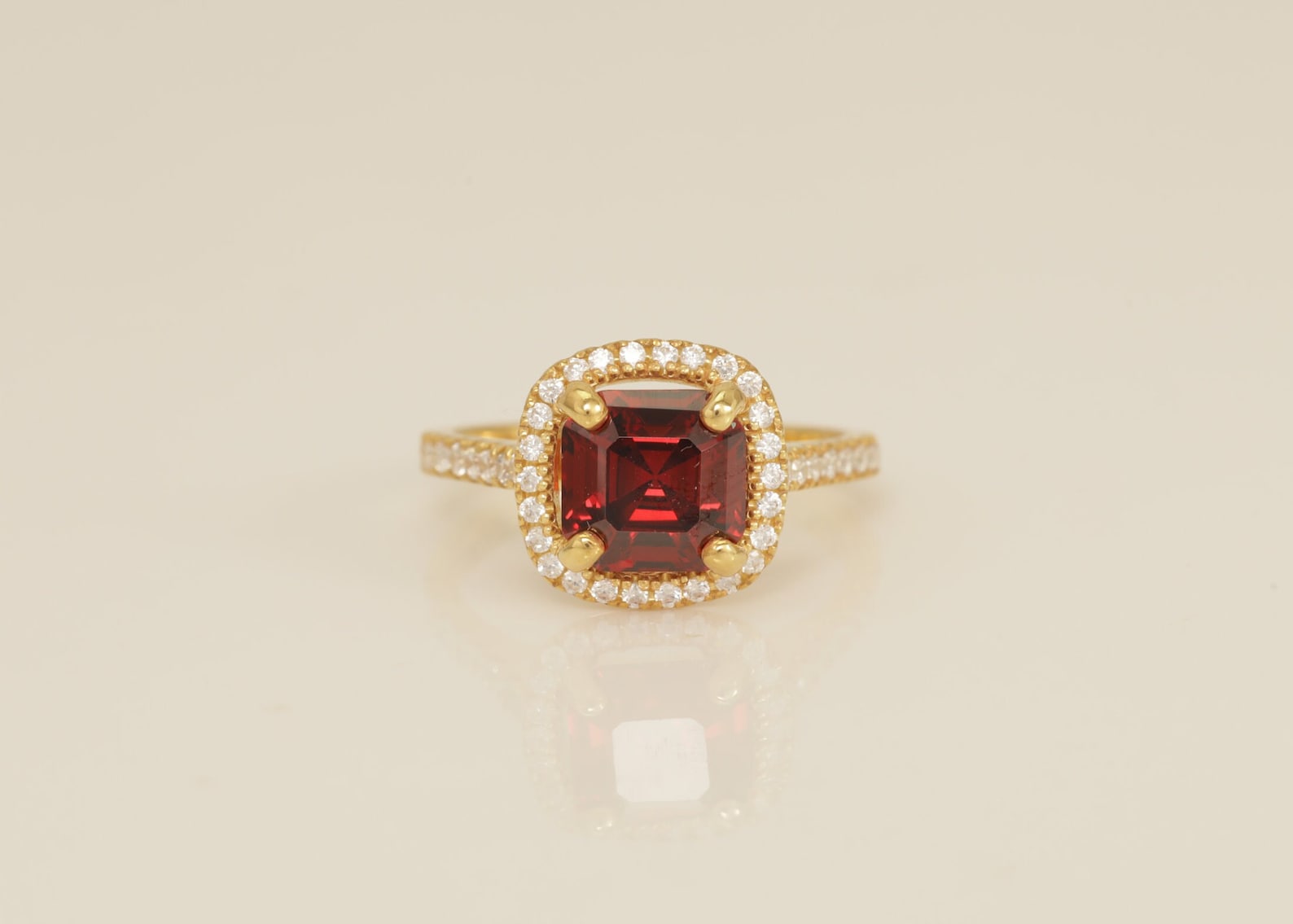 3.0 CT Asscher Cut Garnet Engagement Ring, Diamond Halo Garnet Ring, January Birthstone Ring, Anniversary Ring Gift for Her
