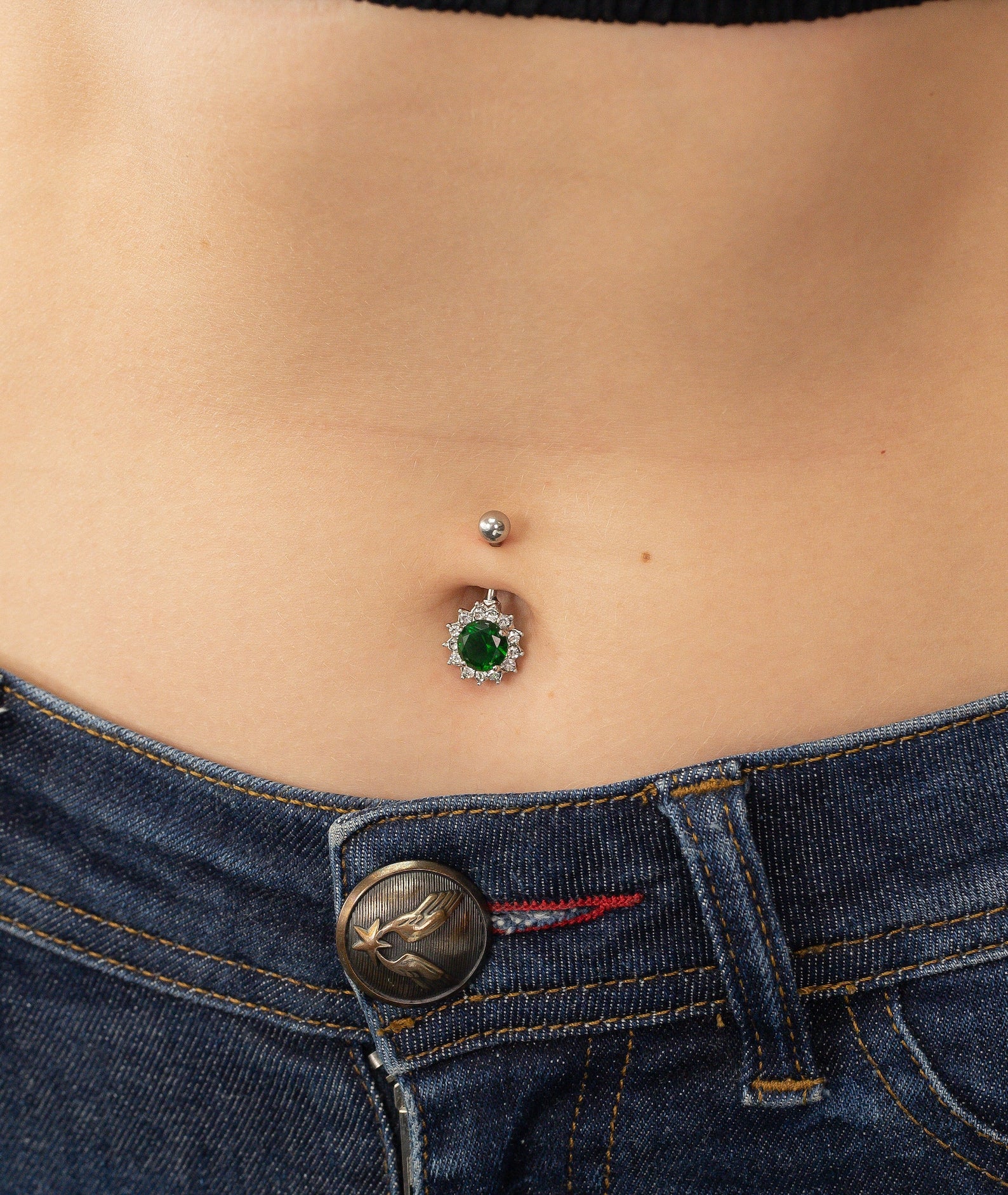 Emerald Belly Button Ring, Body Jewelry, May Birthstones Gift, Navel Body Piercing Jewelry, Curved Barbell Belly Ring