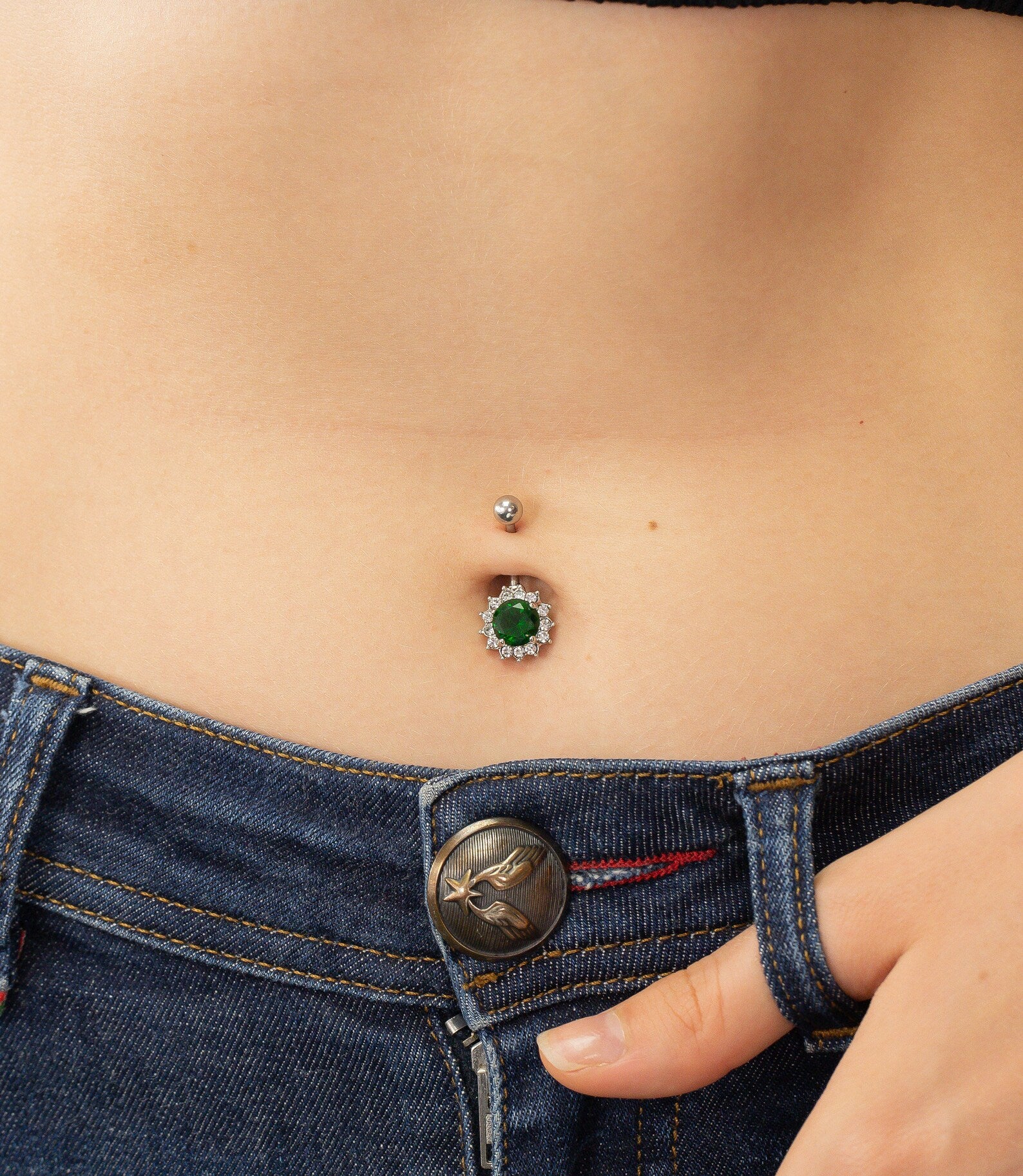 Emerald Belly Button Ring, Body Jewelry, May Birthstones Gift, Navel Body Piercing Jewelry, Curved Barbell Belly Ring