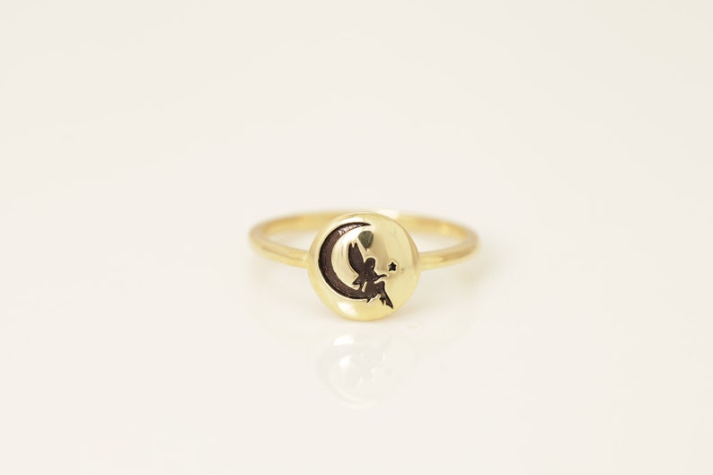 Crescent Moon Ring, Moon Angels Ring, Angel Wing Moon Ring, Moon and Star Ring, Stackable Ring Gift for Her