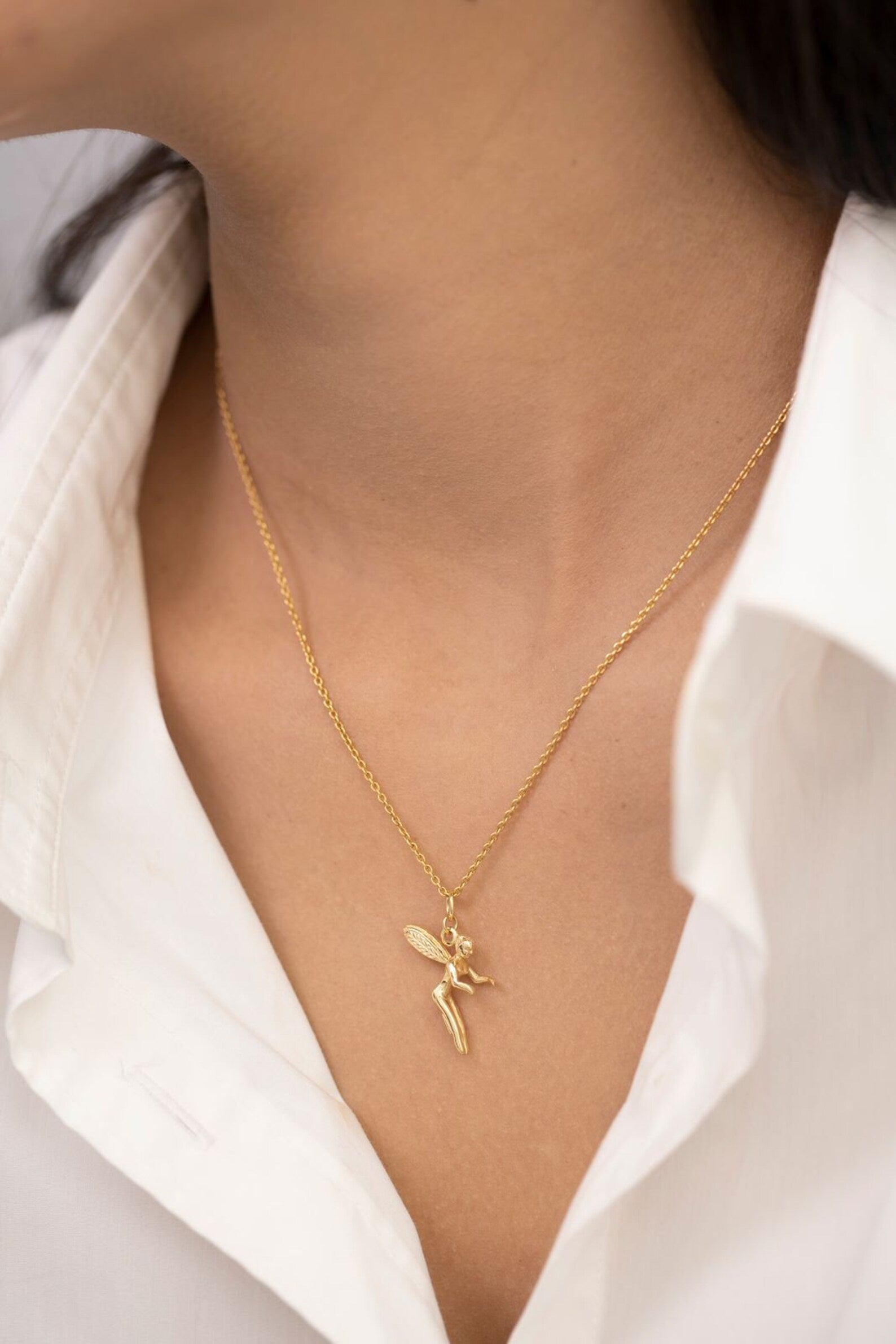 Minimalist Angel Necklace, Angel Pendant Necklace Gift for Her, Archangel Wings Necklace, Anniversary Gifts