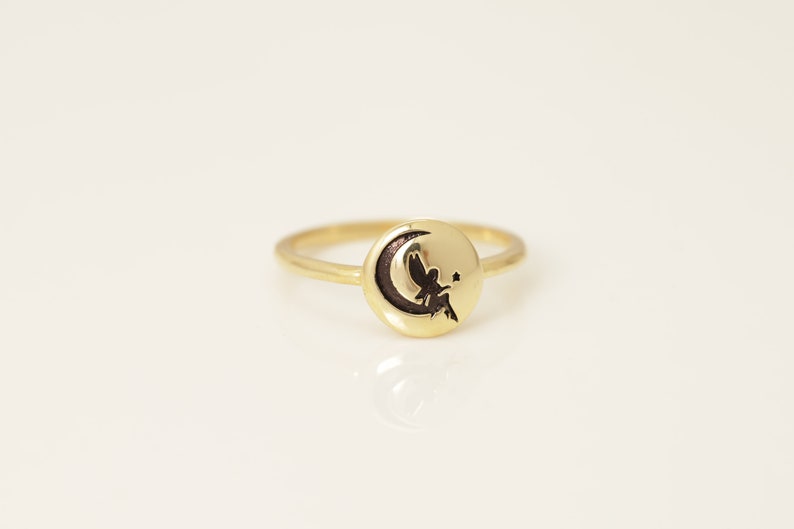 Crescent Moon Ring, Moon Angels Ring, Angel Wing Moon Ring, Moon and Star Ring, Stackable Ring Gift for Her