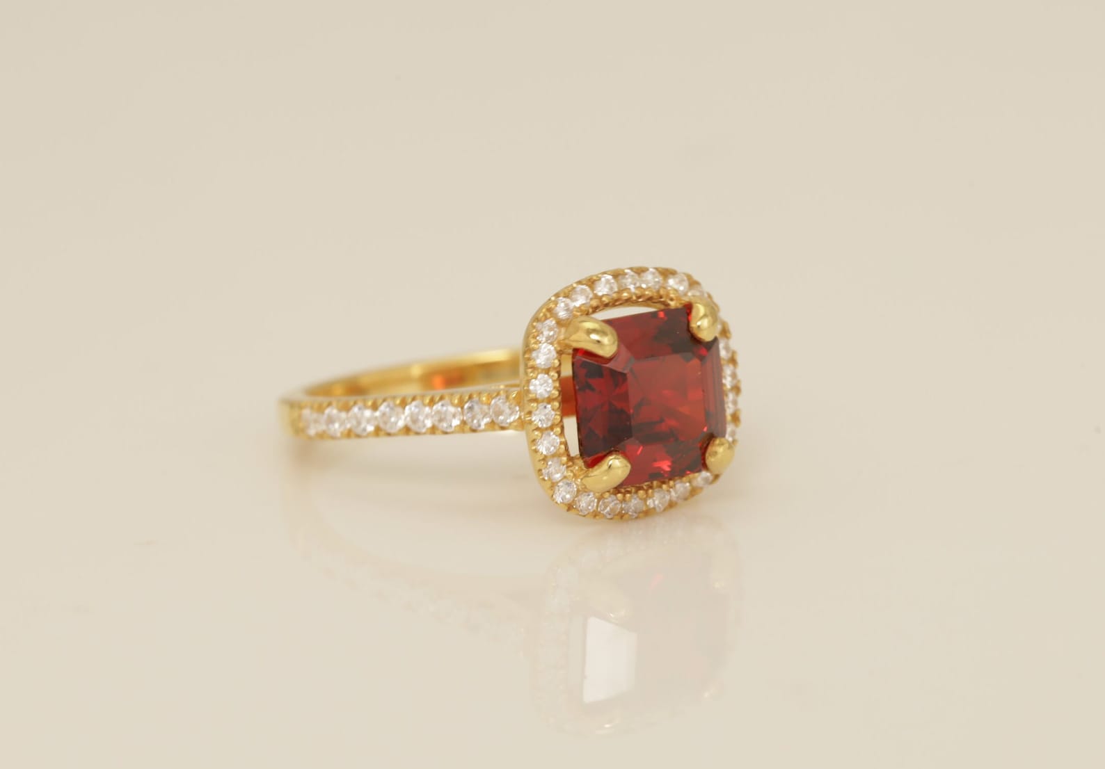 3.0 CT Asscher Cut Garnet Engagement Ring, Diamond Halo Garnet Ring, January Birthstone Ring, Anniversary Ring Gift for Her