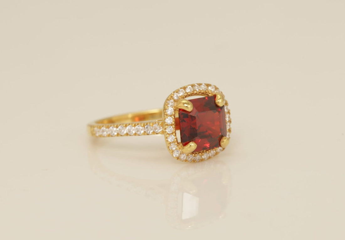 3.0 CT Asscher Cut Garnet Engagement Ring, Diamond Halo Garnet Ring, January Birthstone Ring, Anniversary Ring Gift for Her