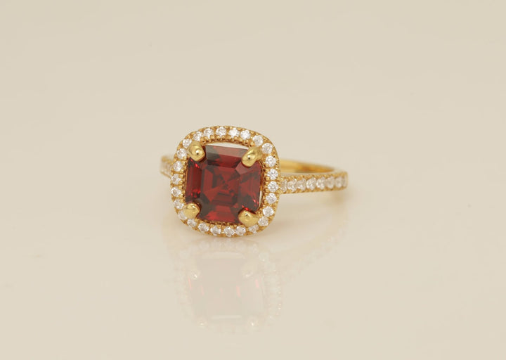 3.0 CT Asscher Cut Garnet Engagement Ring, Diamond Halo Garnet Ring, January Birthstone Ring, Anniversary Ring Gift for Her