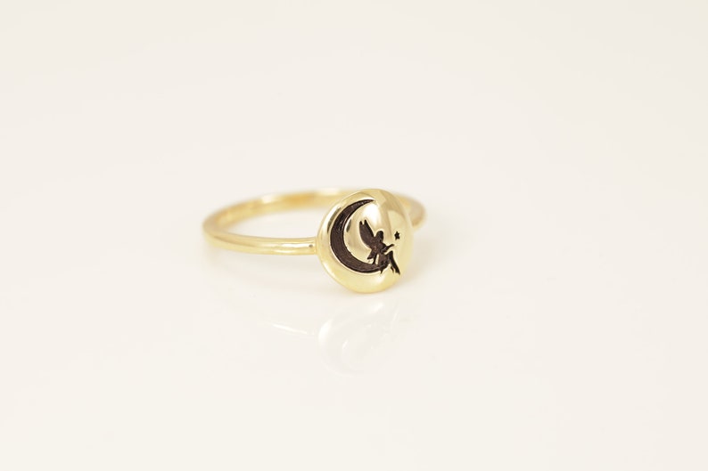 Crescent Moon Ring, Moon Angels Ring, Angel Wing Moon Ring, Moon and Star Ring, Stackable Ring Gift for Her