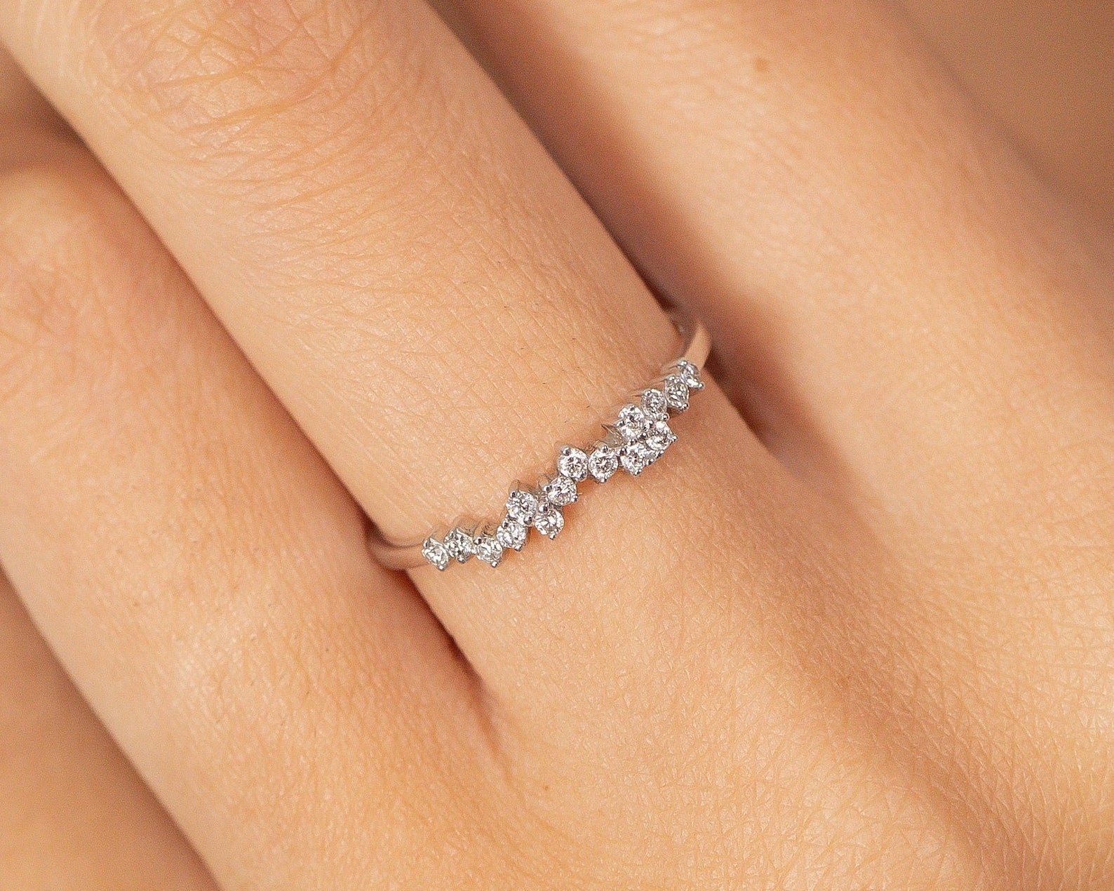 Cluster Moissanite Wedding Ring, Unique Moissanite Stackable Ring, Minimalist Moissanite Ring, Moissanite Bubble Band Gift for Her