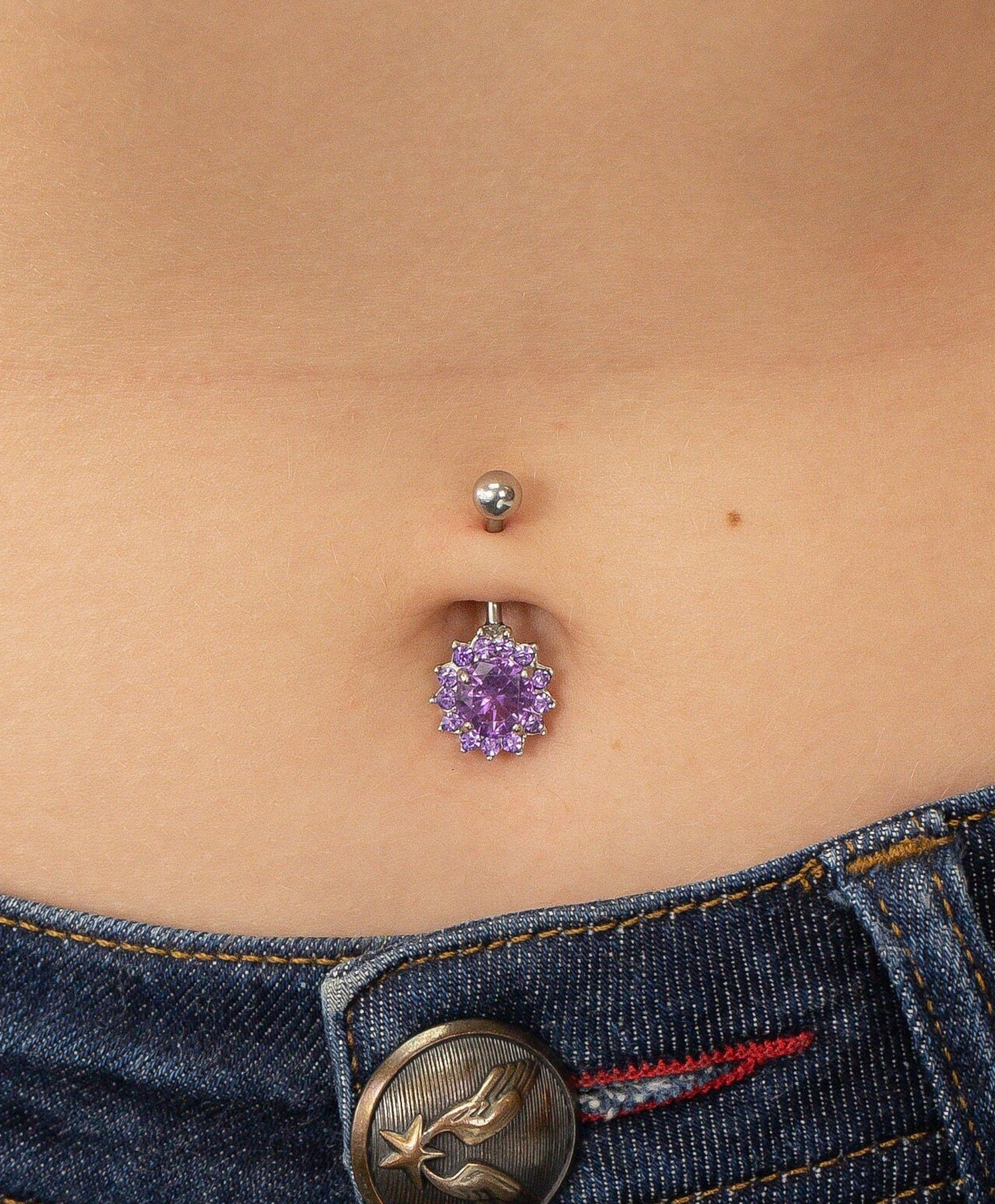Amethyst Belly Button Ring, Navel Body Piercing Jewelry, Curved Barbell Belly Ring, Body Jewelry