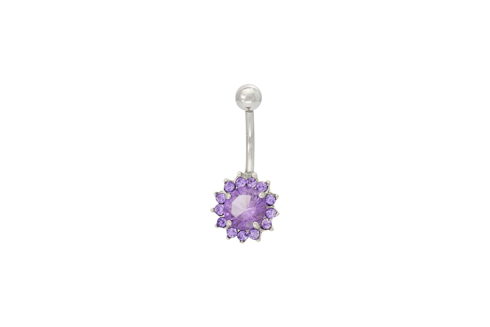 Amethyst Belly Button Ring, Navel Body Piercing Jewelry, Curved Barbell Belly Ring, Body Jewelry