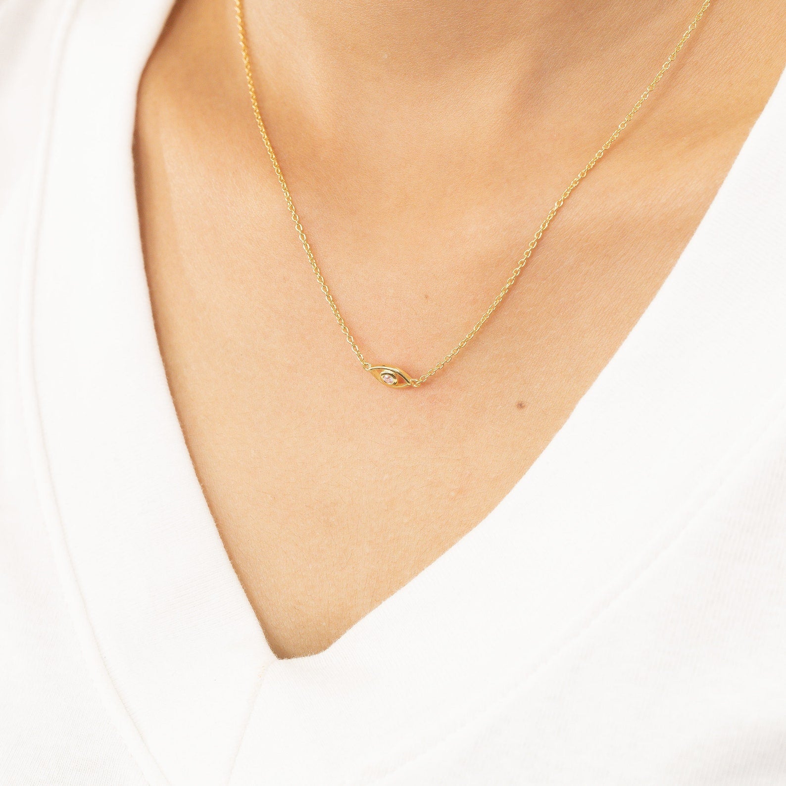 Pink Sapphire Evil Eye Necklace, Good Luck Necklace, September Birthstones Gift, Protection Necklace, Layering Necklace Gift for Her