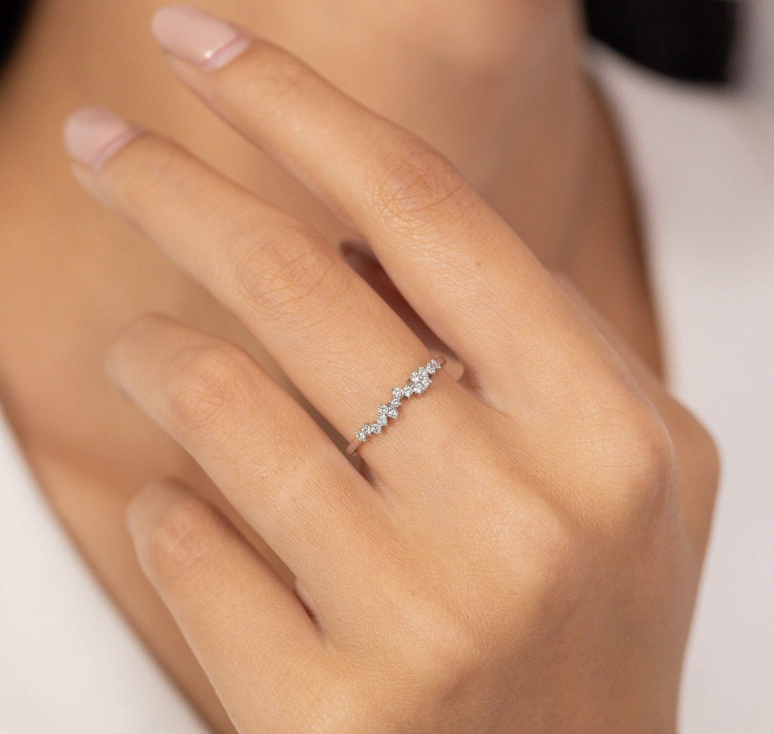 Cluster Moissanite Wedding Ring, Unique Moissanite Stackable Ring, Minimalist Moissanite Ring, Moissanite Bubble Band Gift for Her