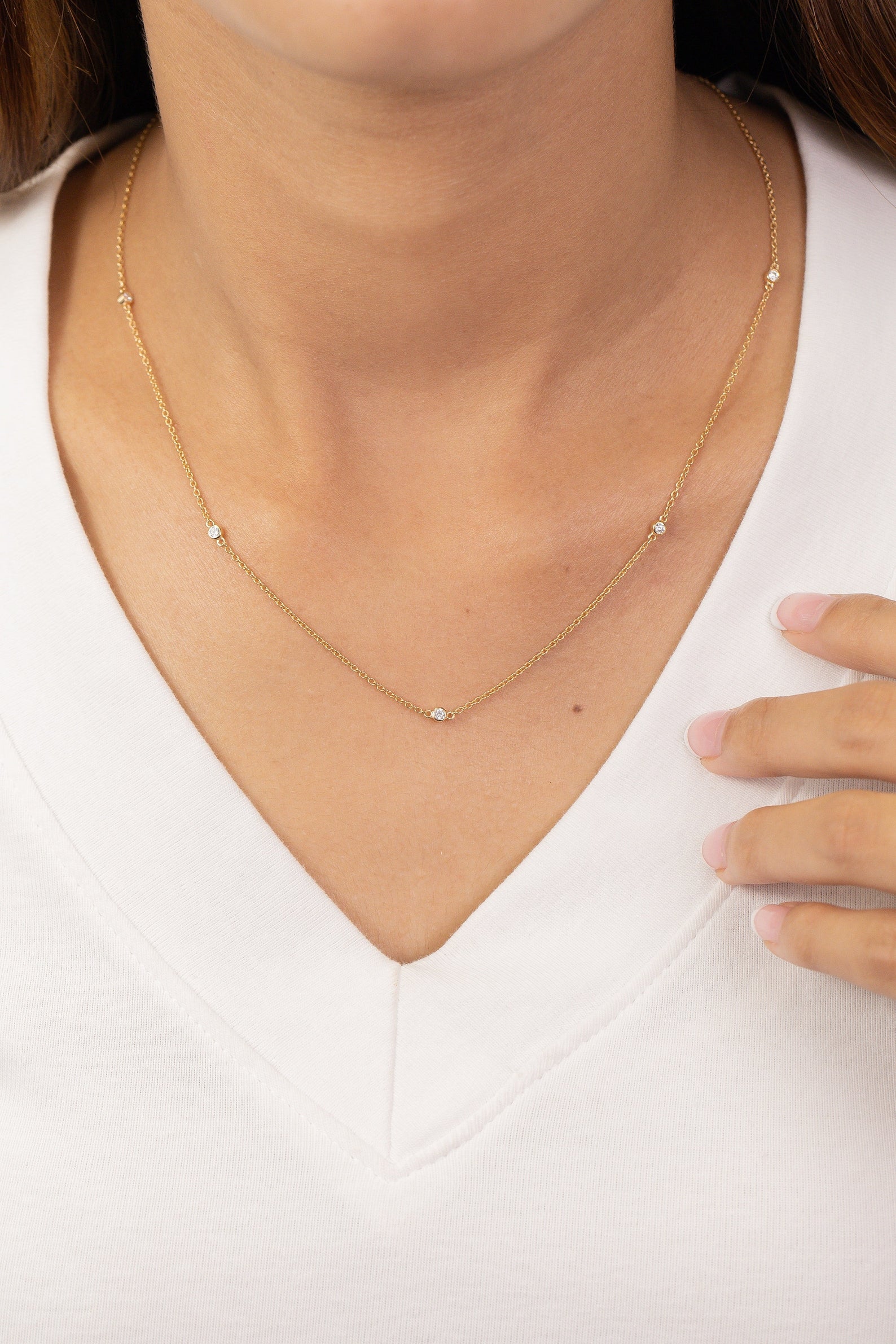 Diamond by the Yard Necklace, 5 Station Bezel Set Necklace, Diamond Wedding Necklace, Layering Necklace