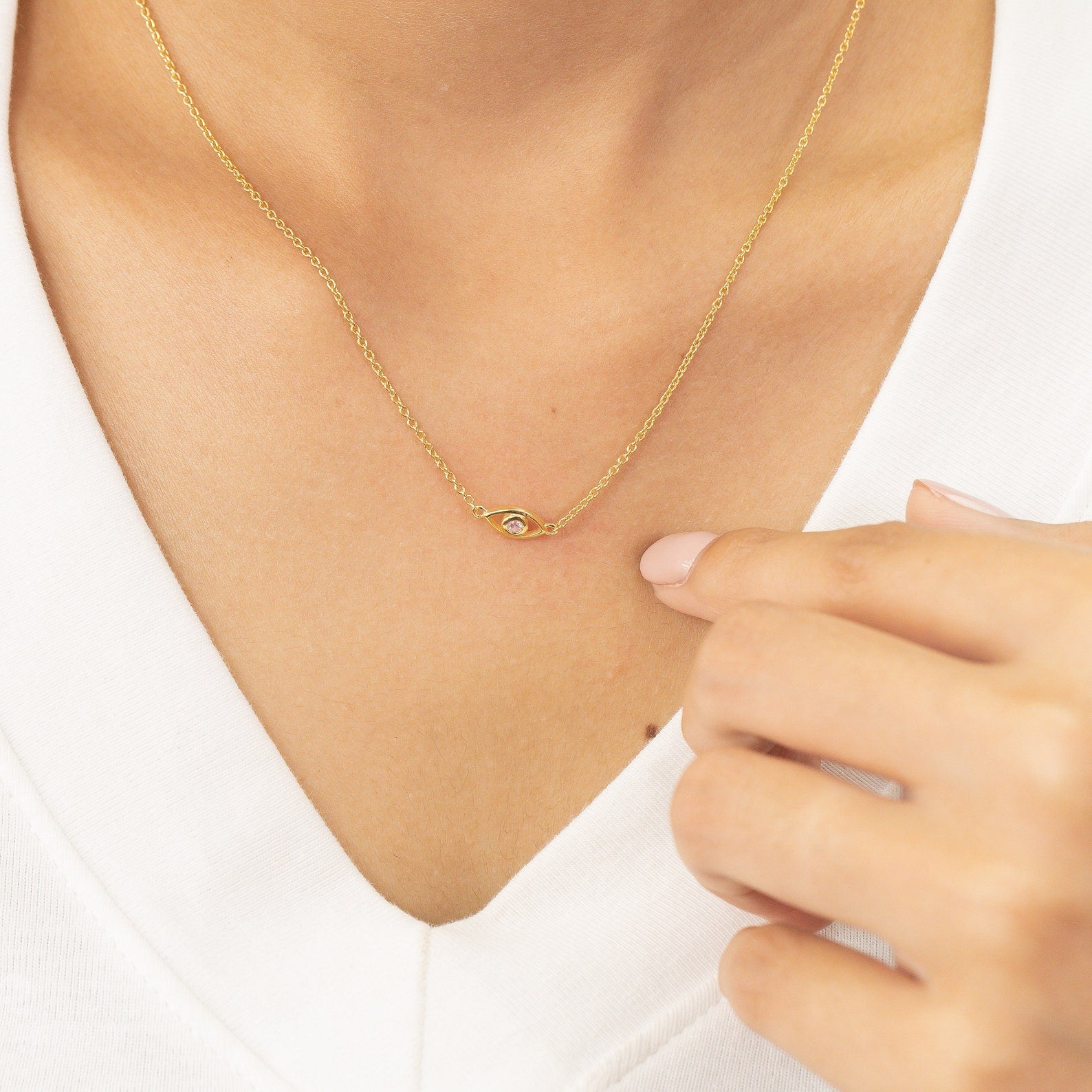 Pink Sapphire Evil Eye Necklace, Good Luck Necklace, September Birthstones Gift, Protection Necklace, Layering Necklace Gift for Her