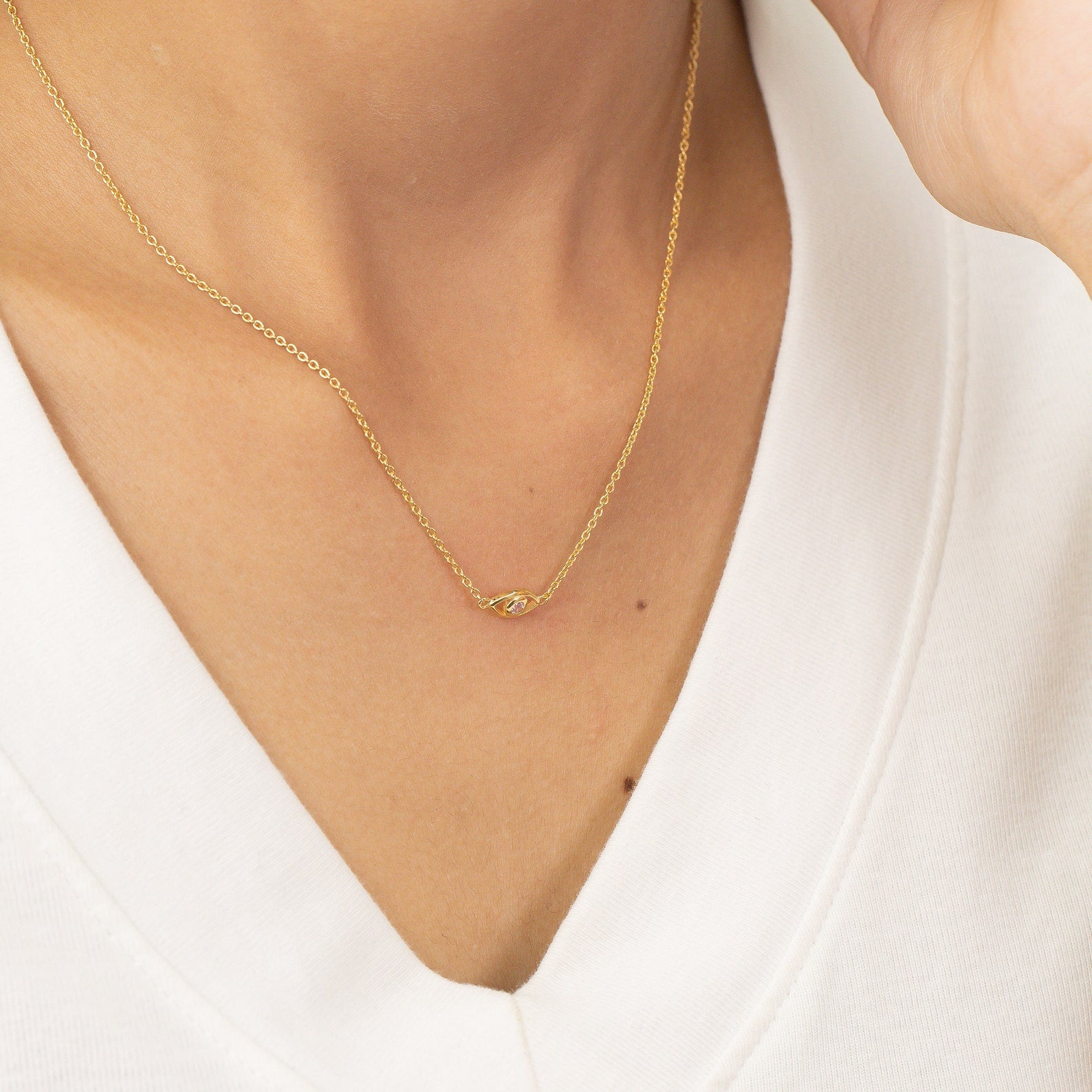 Pink Sapphire Evil Eye Necklace, Good Luck Necklace, September Birthstones Gift, Protection Necklace, Layering Necklace Gift for Her