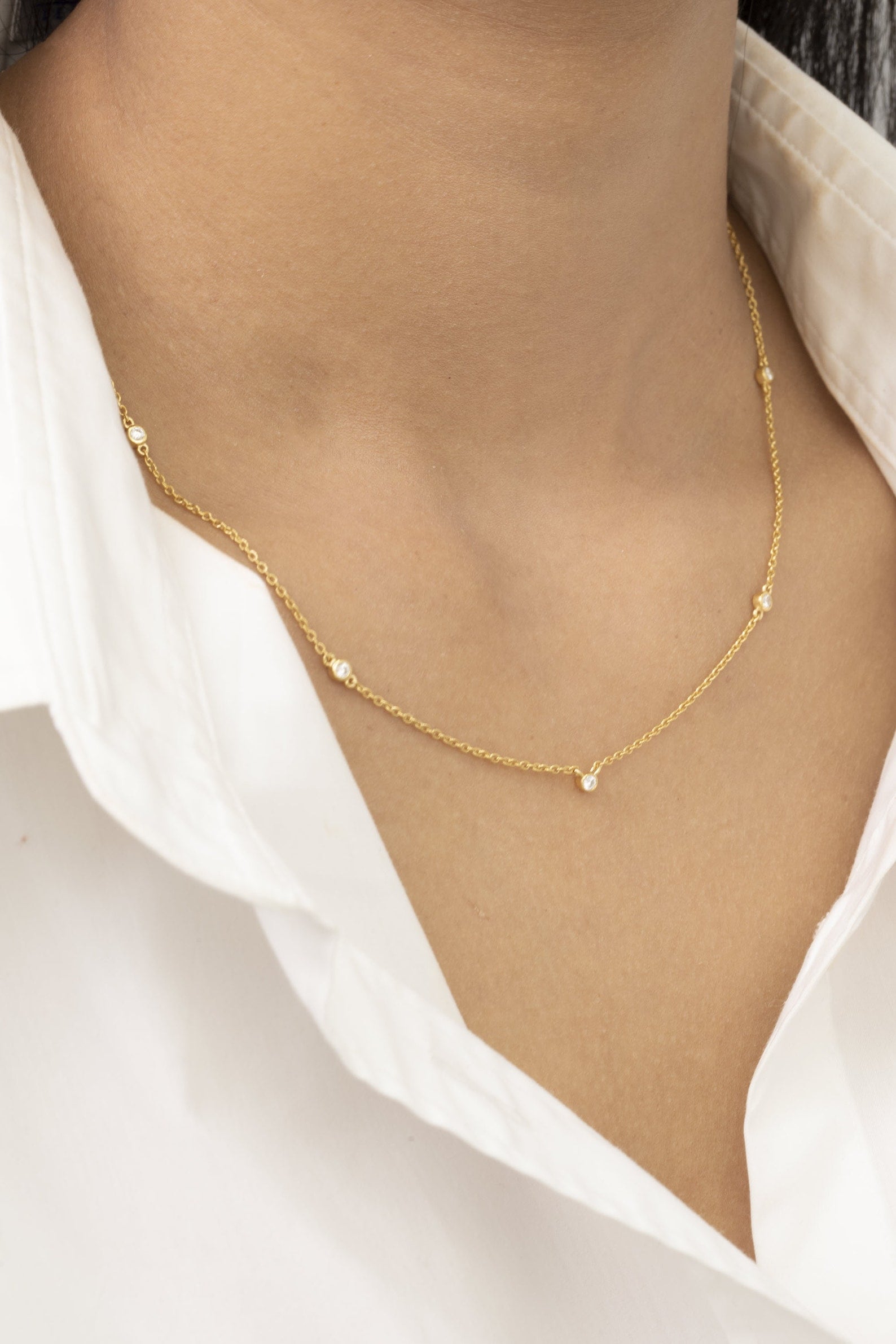 Diamond by the Yard Necklace, 5 Station Bezel Set Necklace, Diamond Wedding Necklace, Layering Necklace