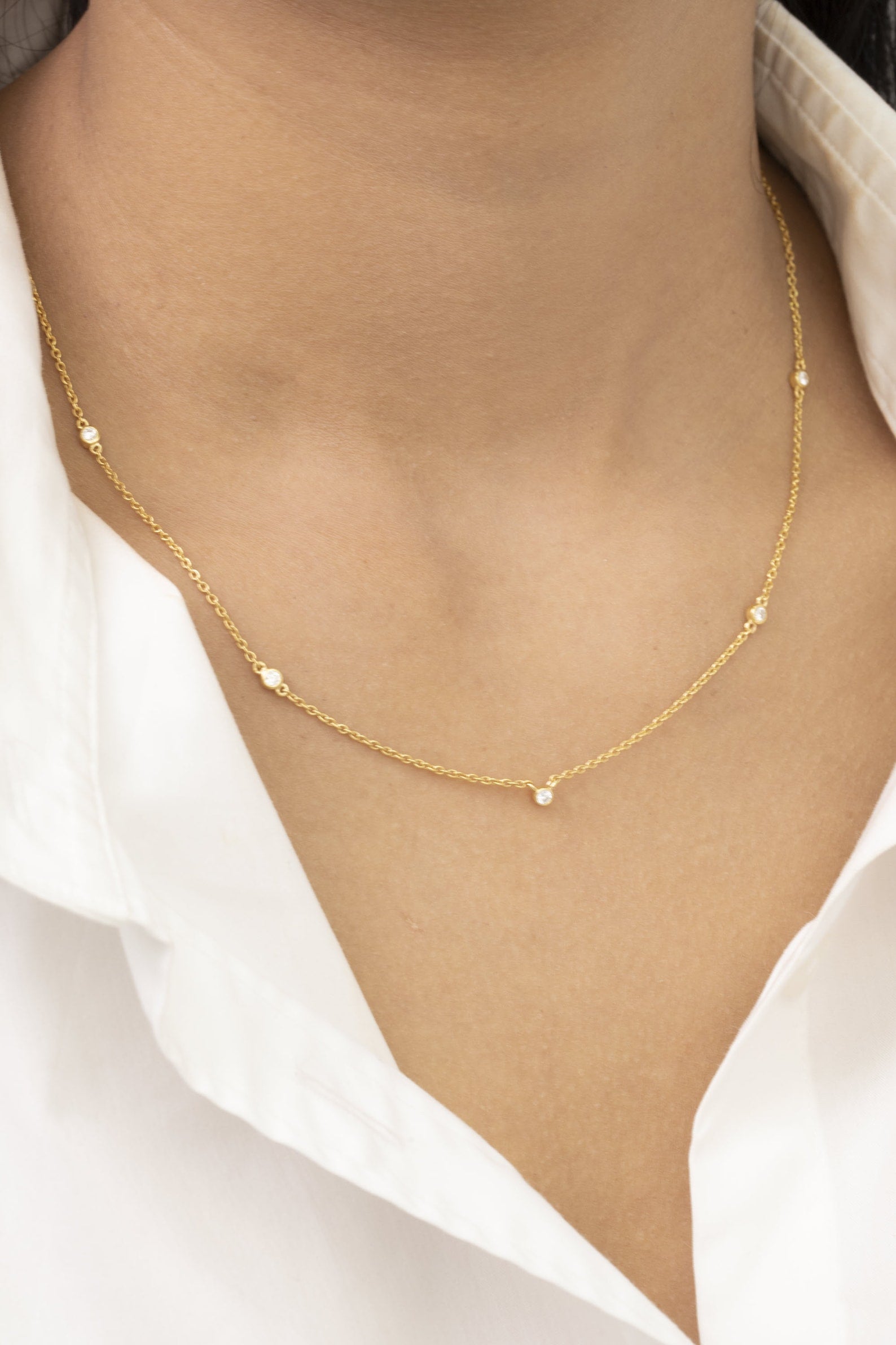 Diamond by the Yard Necklace, 5 Station Bezel Set Necklace, Diamond Wedding Necklace, Layering Necklace