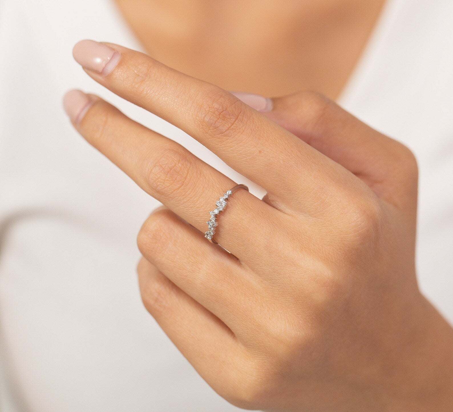 Cluster Moissanite Wedding Ring, Unique Moissanite Stackable Ring, Minimalist Moissanite Ring, Moissanite Bubble Band Gift for Her