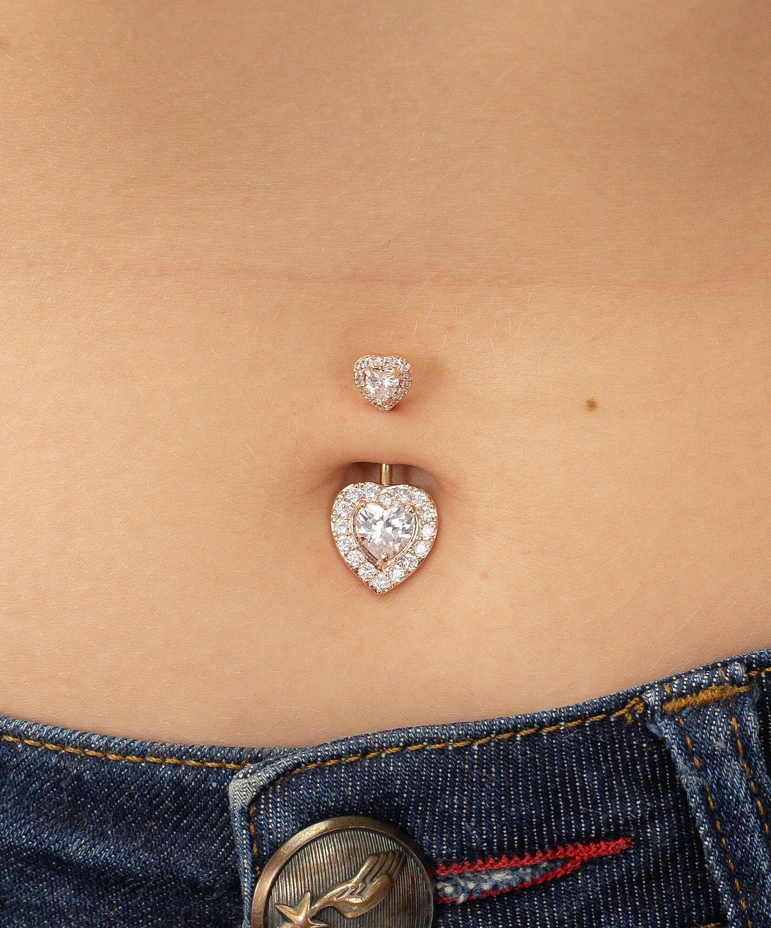 Heart Shape Belly Button Ring, Diamond Body Jewelry, Curved Barbell Belly Ring, Navel Piercing Jewelry