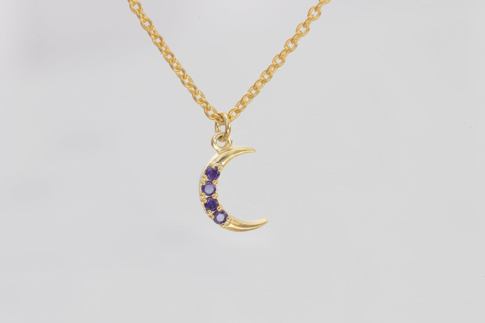 Crescent Moon Amethyst Necklace, February Birthstone Necklace, Unique Necklace Gift for Women, Crescent Charm