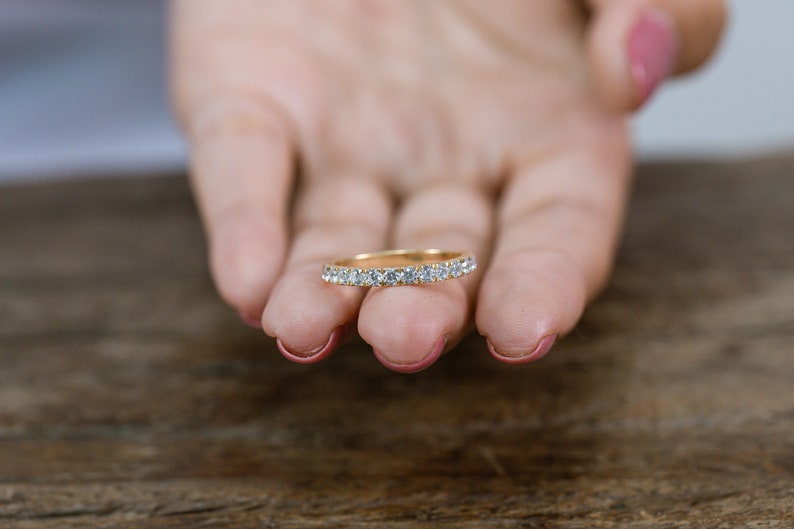 French Pave Diamond Wedding Band, Full Eternity Wedding Band, Delicate Stackable Diamond Ring, Anniversary Ring