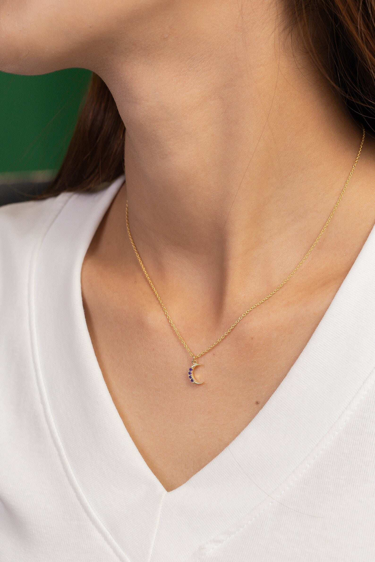Crescent Moon Amethyst Necklace, February Birthstone Necklace, Unique Necklace Gift for Women, Crescent Charm