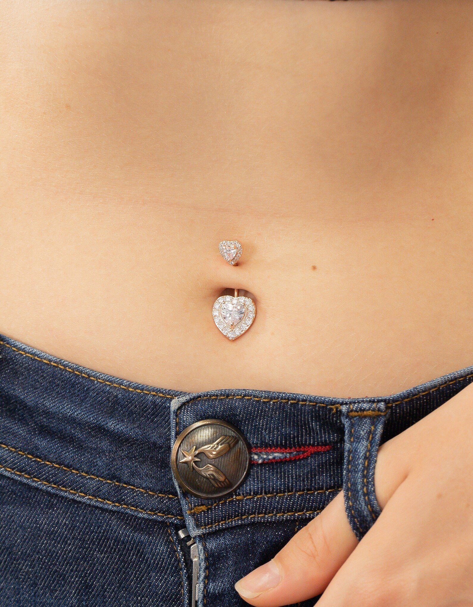 Heart Shape Belly Button Ring, Diamond Body Jewelry, Curved Barbell Belly Ring, Navel Piercing Jewelry
