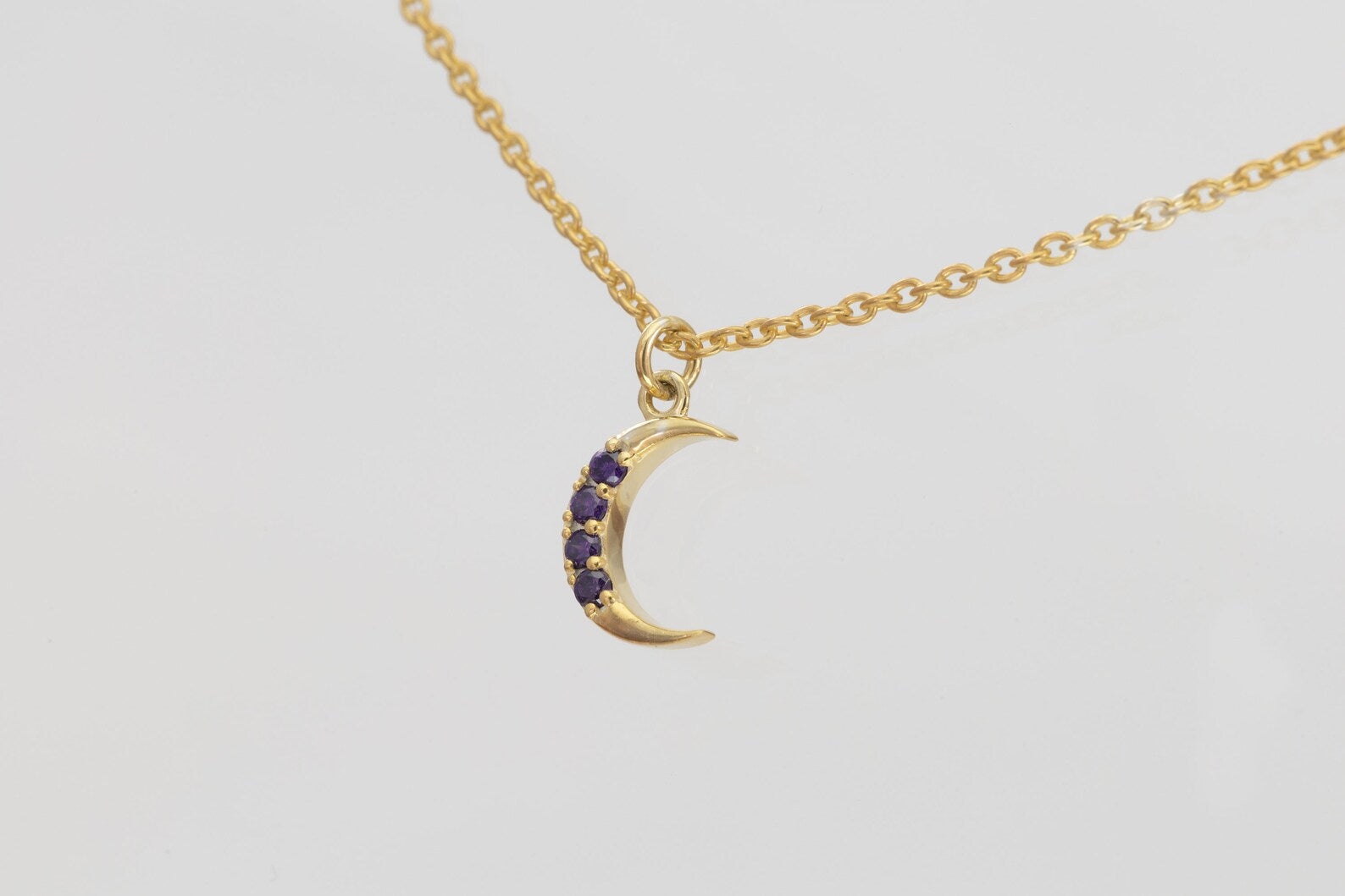 Crescent Moon Amethyst Necklace, February Birthstone Necklace, Unique Necklace Gift for Women, Crescent Charm