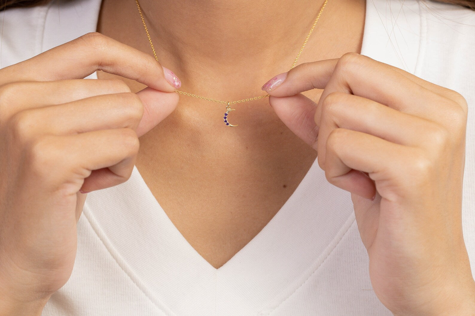 Crescent Moon Amethyst Necklace, February Birthstone Necklace, Unique Necklace Gift for Women, Crescent Charm