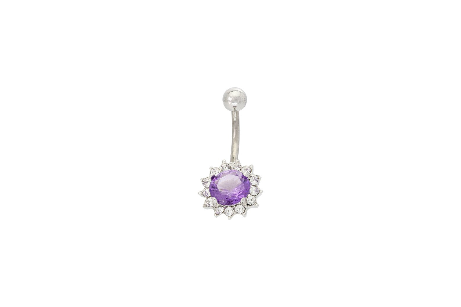 Amethyst Belly Button Ring, Body Jewelry, February Birthstones Gift, Navel Body Piercing Jewelry, Curved Barbell Belly Ring