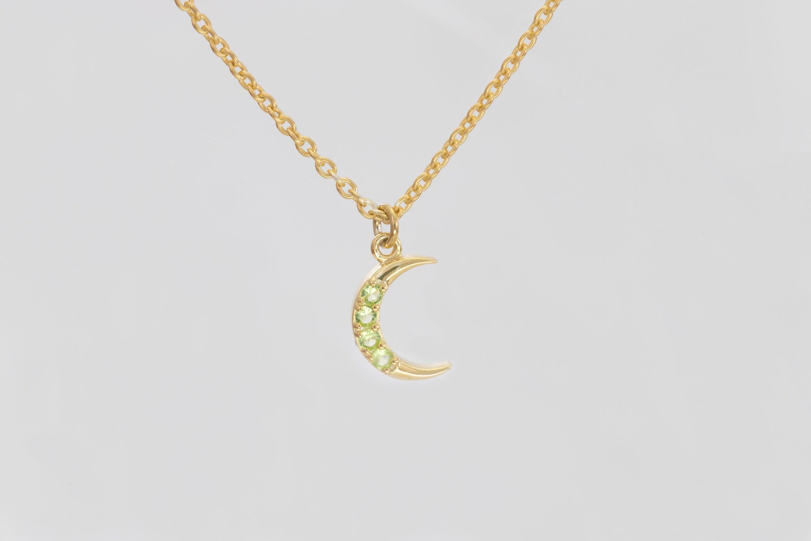 Crescent Moon Peridot Necklace, August Birthstone Necklace, Unique Necklace Gift for Women, Crescent Charm