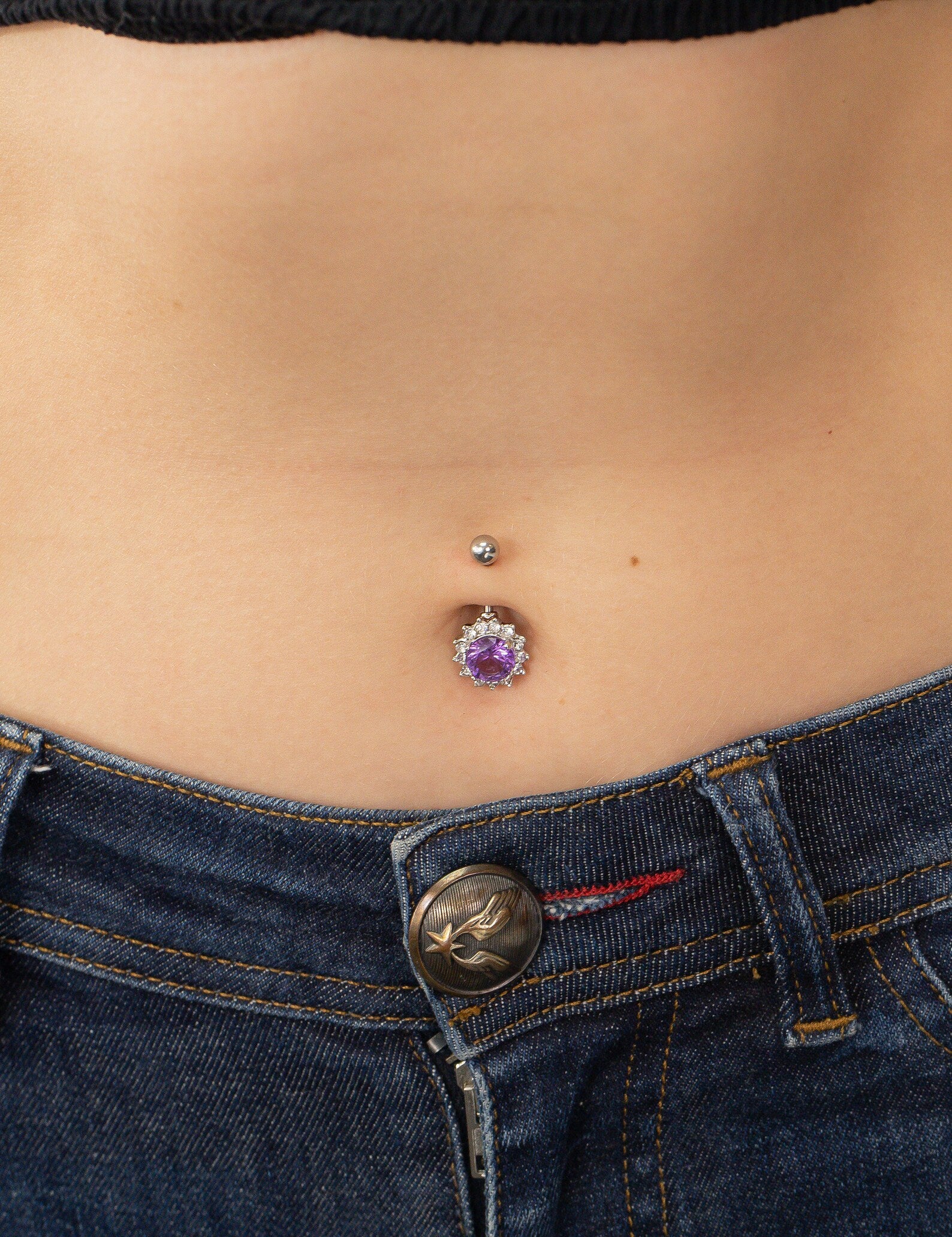 Amethyst Belly Button Ring, Body Jewelry, February Birthstones Gift, Navel Body Piercing Jewelry, Curved Barbell Belly Ring