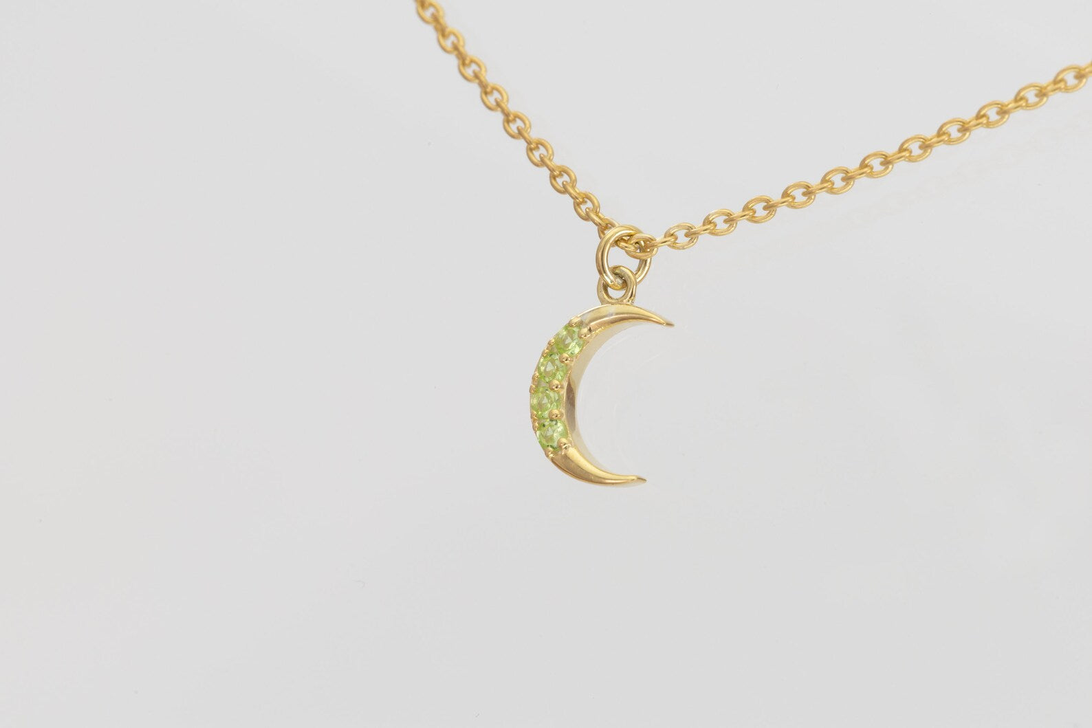 Crescent Moon Peridot Necklace, August Birthstone Necklace, Unique Necklace Gift for Women, Crescent Charm