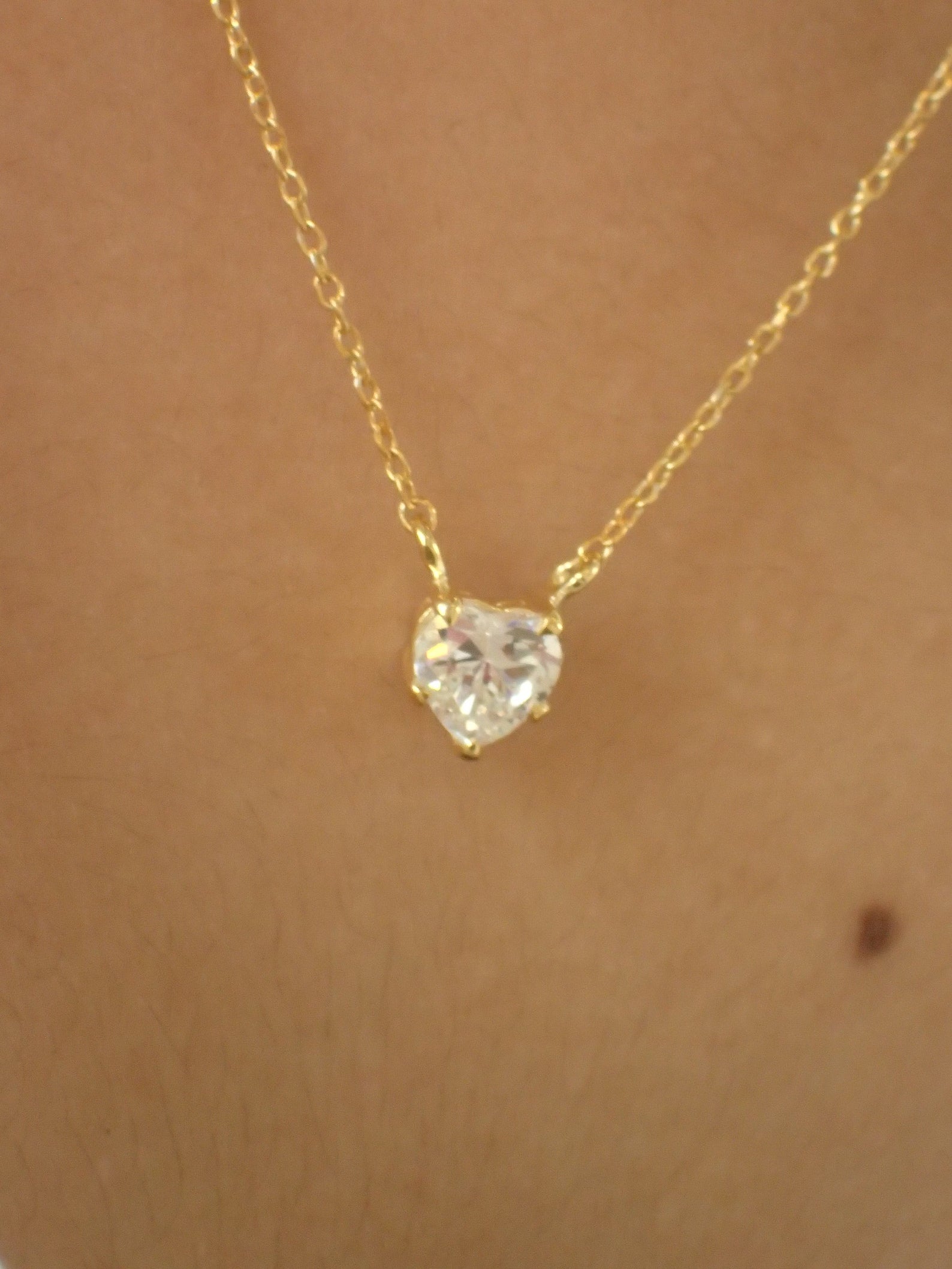 Dainty Heart Necklace / Diamond Prong Set Necklace / Sterling Silver Solitaire Heart Charm / Layering Necklace