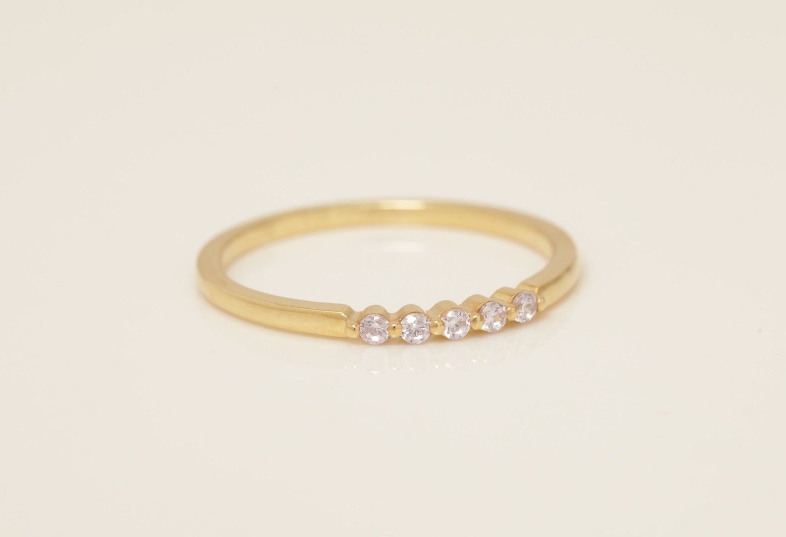 Five Stones Diamond Wedding Band, Single Prong Wedding Ring, April Birthstone Ring, Dainty Stacking Ring, Minimalist Band