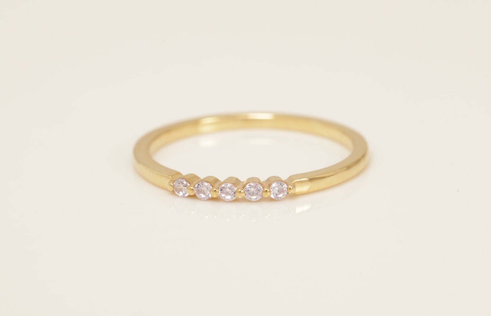 Five Stones Diamond Wedding Band, Single Prong Wedding Ring, April Birthstone Ring, Dainty Stacking Ring, Minimalist Band