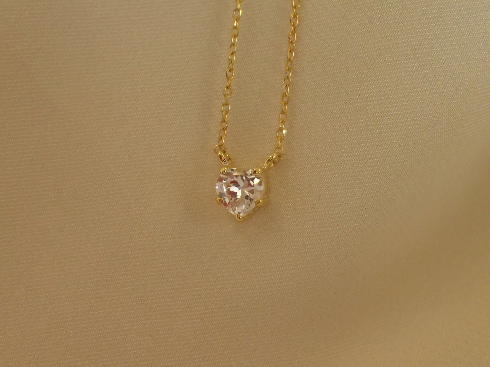 Dainty Heart Necklace / Diamond Prong Set Necklace / Sterling Silver Solitaire Heart Charm / Layering Necklace