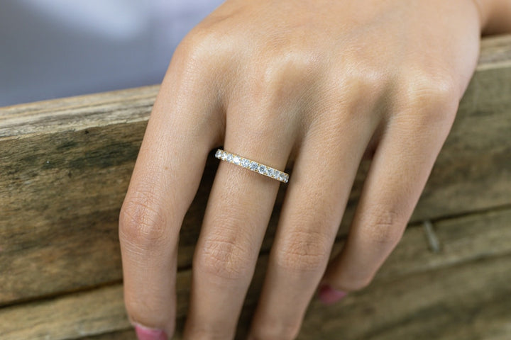 French Pave Diamond Wedding Band, Full Eternity Wedding Band, Delicate Stackable Diamond Ring, Anniversary Ring