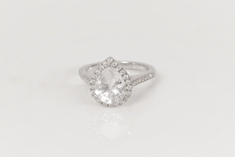 2.50 CT Pear Cut Diamond Engagement Ring, Diamond Halo Wedding Ring, Promise Ring for Women, Anniversary Ring