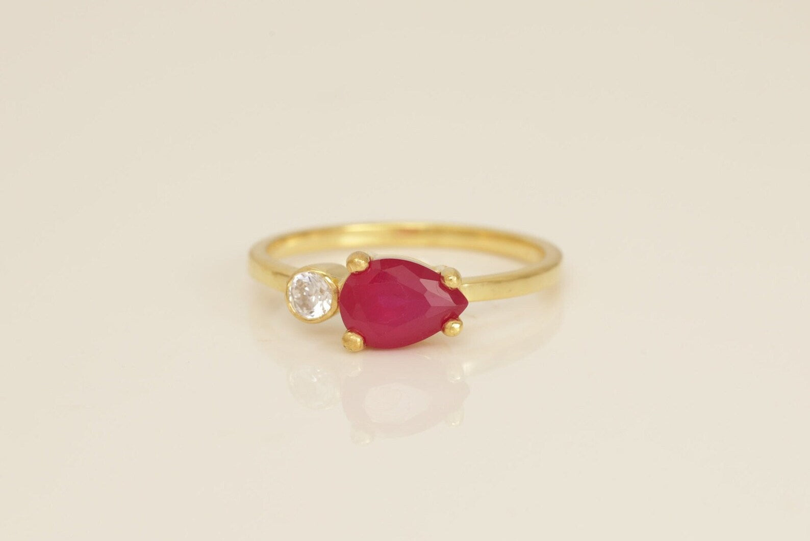 0.75 CT Pear Shape Ruby Engagement Ring, July Birthstone Ring, Tear Drop Ruby Ring, Diamond Statement Ring, Anniversary Ring
