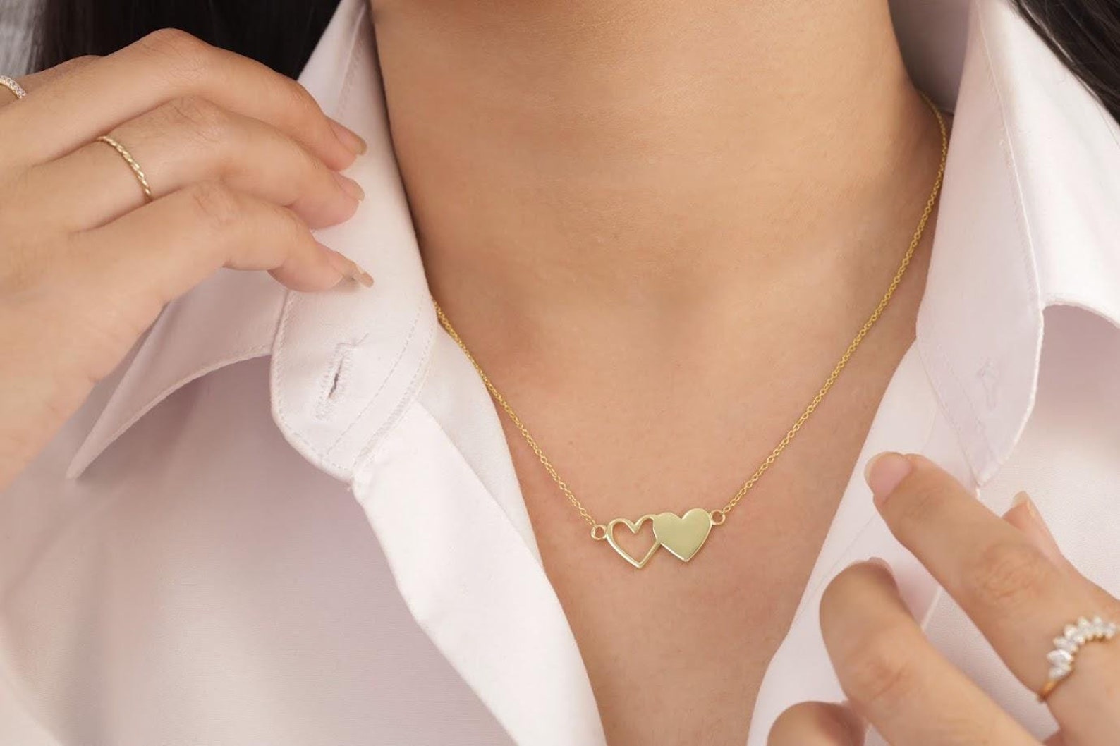 Elegant Heart Necklace, Minimalist Heart Charm, 925 Sterling Silver Dainty Heart Necklace, Heart Link Pendant