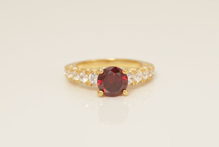 1.3 CT Cathedral Set Garnet Engagement Ring, January Birthstone Ring, Vintage Style Garnet Wedding Ring, Solitaire Ring Gift for Her