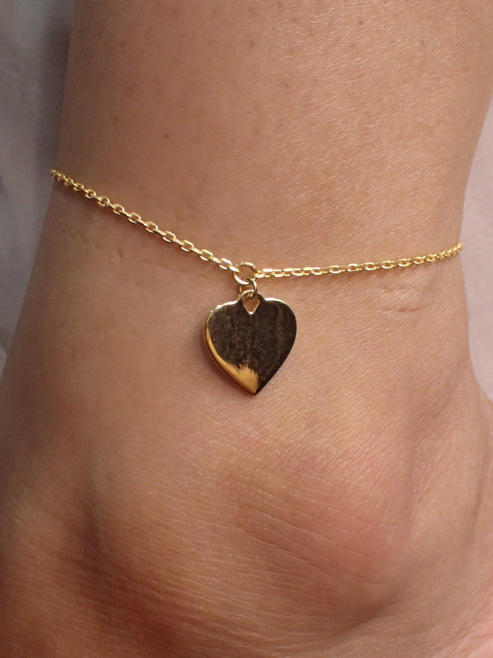Heart Anklet / Simple Heart Anklet Bracelet / Sterling Silver Layering Anklet / Gift for Her / Bridesmaid Gift