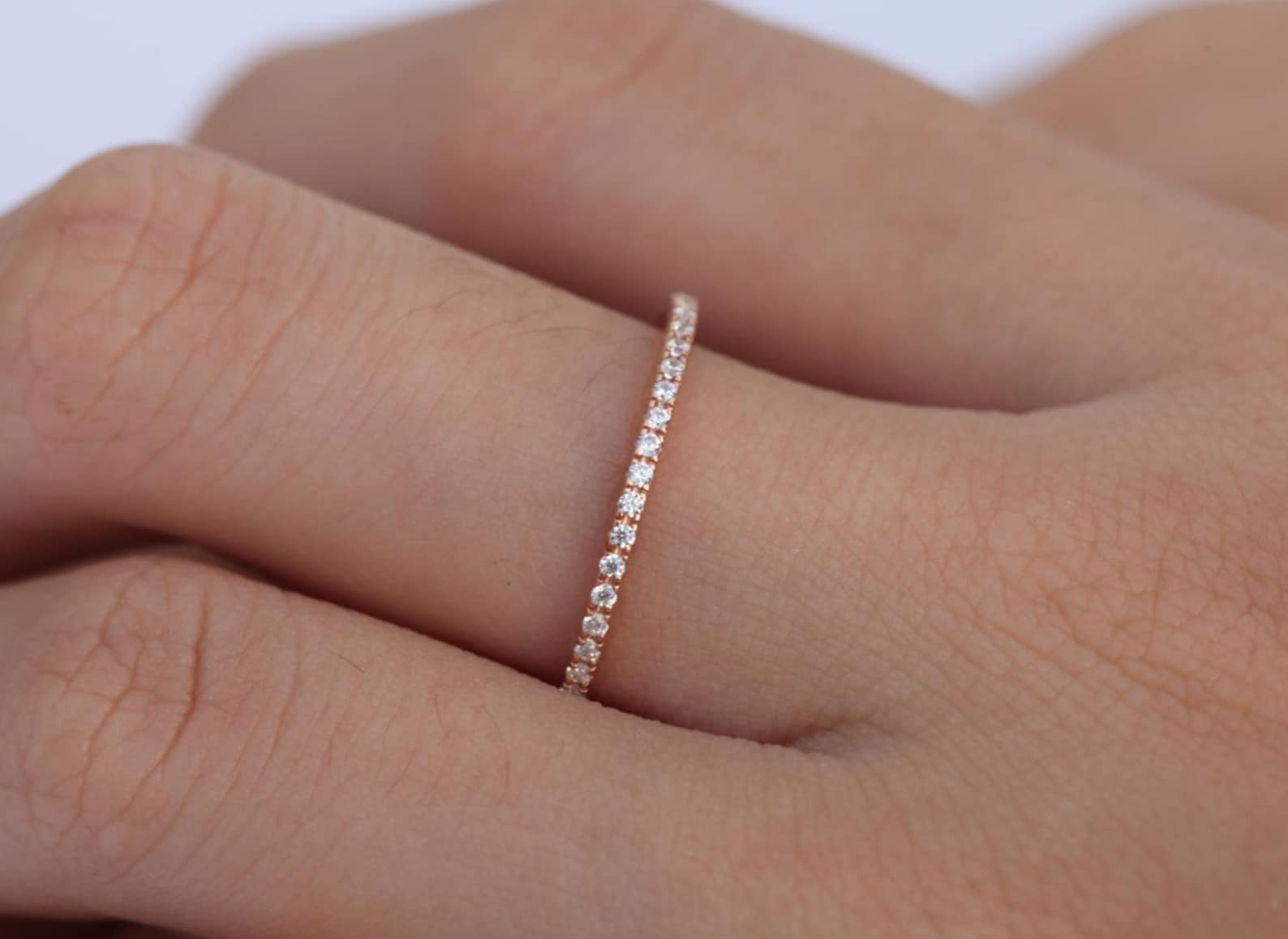 Micro Pave Moissanite Wedding Band / Thin Dainty Stackable Band / Moissanite Band / Half Eternity Stacking Ring