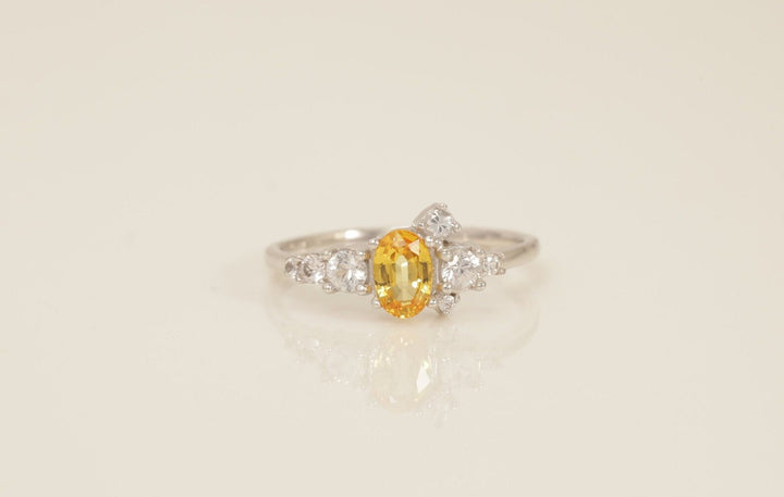 Citrine Engagement Ring, Diamonds Cluster Ring, November Birthstone Ring, Unique Citrine Anniversary Ring, Promise Ring