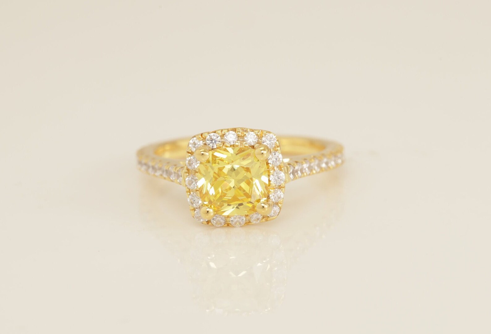 1.25 CT Yellow Sapphire Engagement Ring, Diamond Halo Yellow Sapphire Anniversary Ring, September Birthstone Ring, Bridal Ring